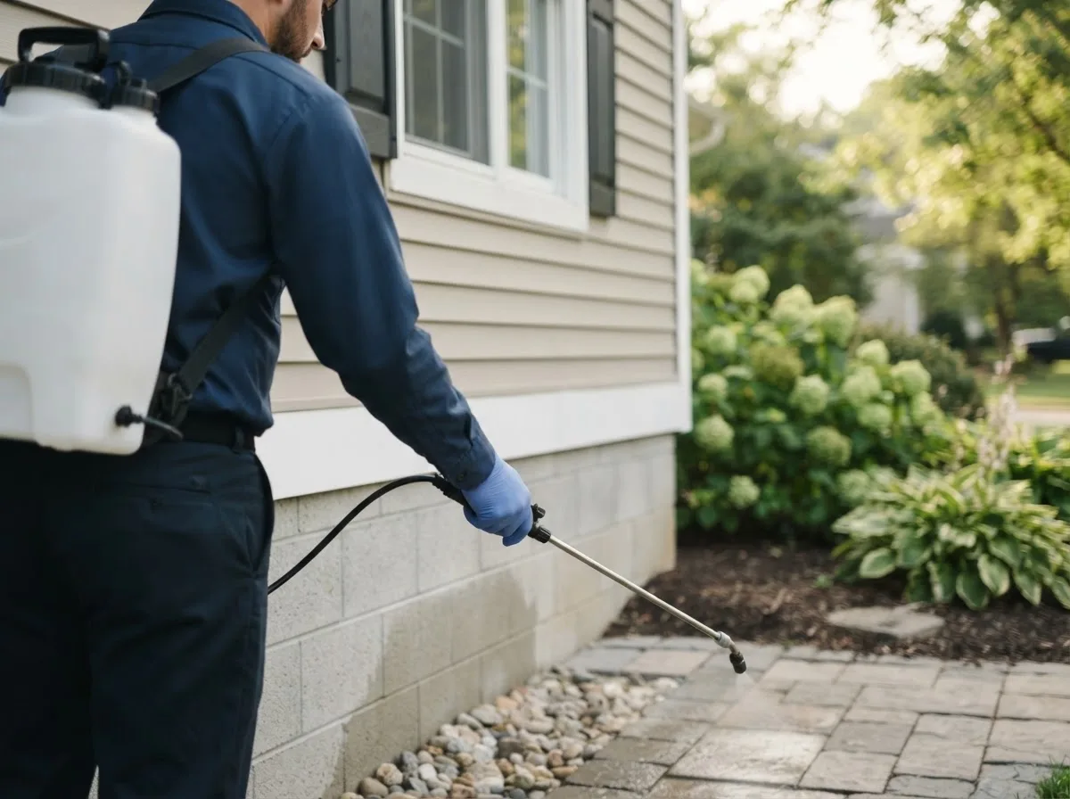 Pest control technician inspecting a home in Douglas, MA